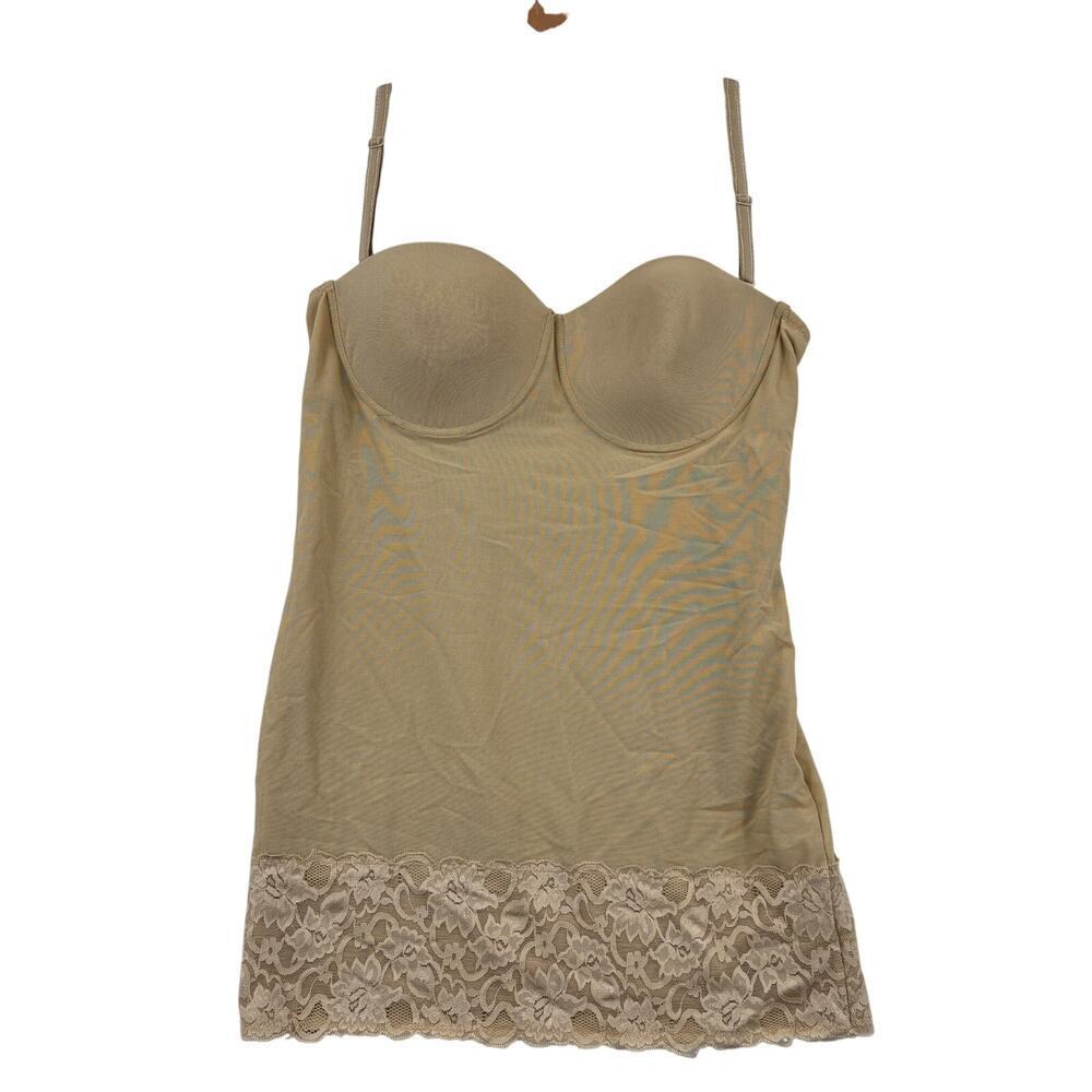 Shape Fx Slip with Built In Underwire Bra Size 38C Beige Shapewear Lace Hem